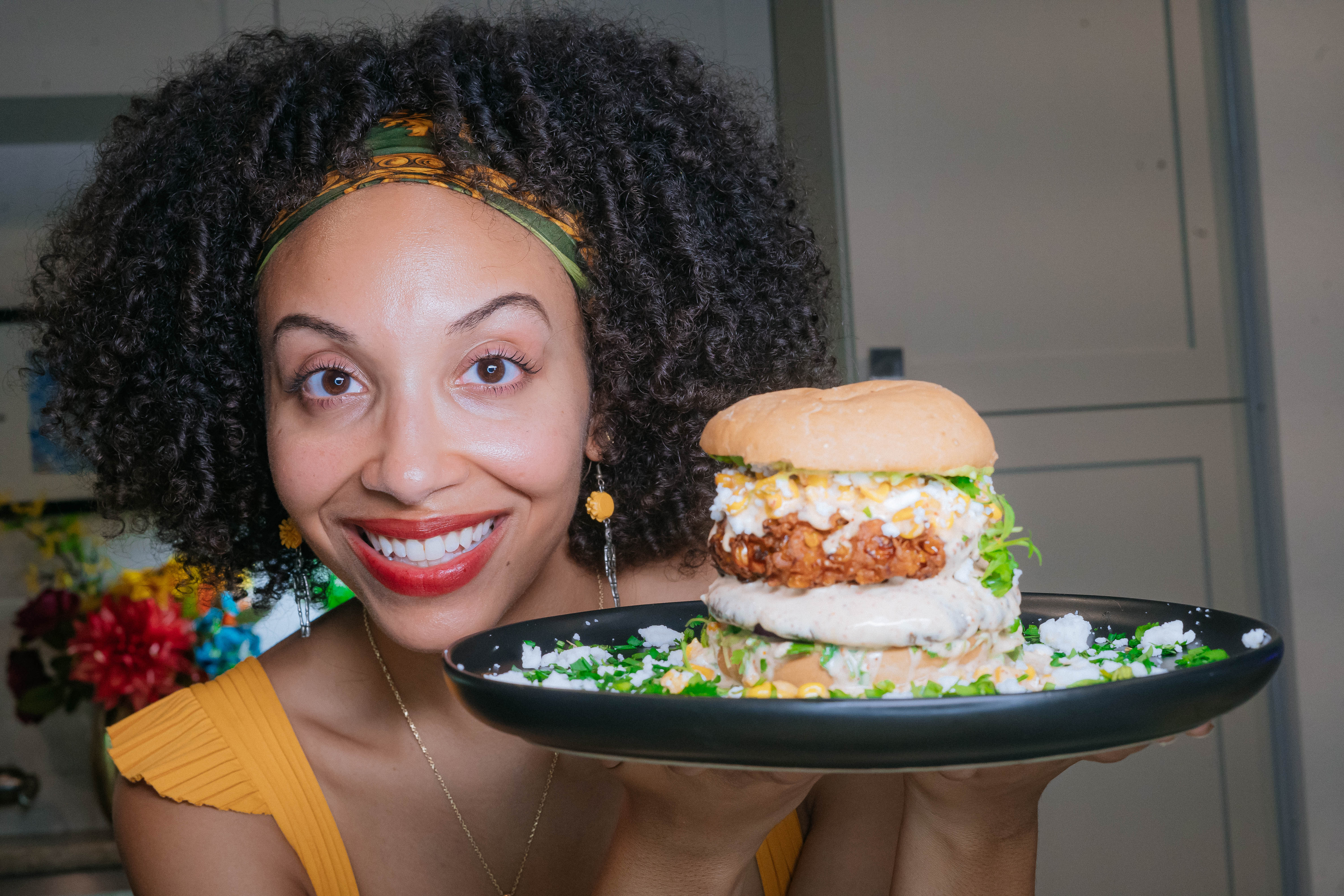 Vegan Elote Corn Fritter Burger