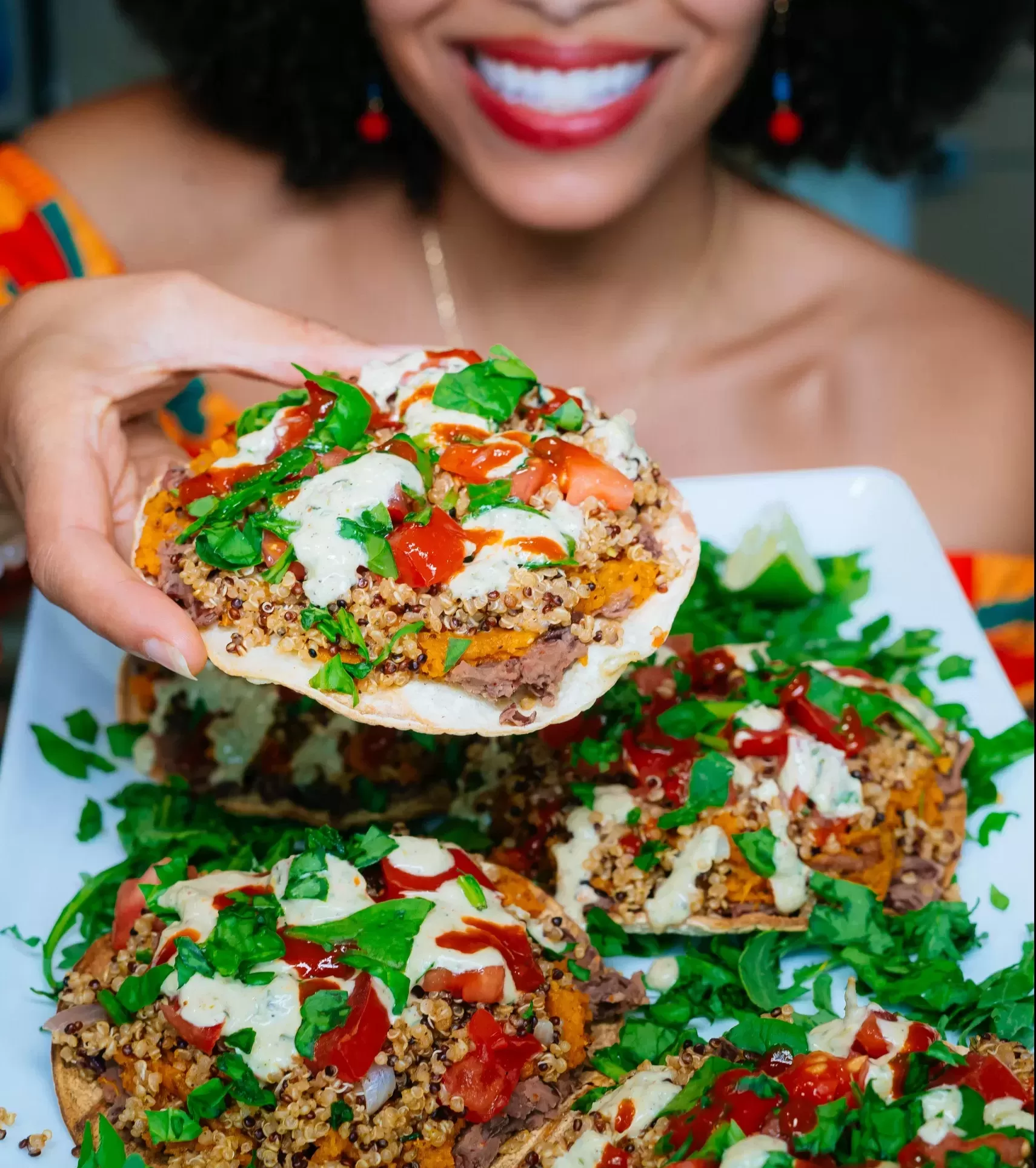 Smashed Potatoes and Bean Tostadas